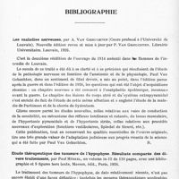 0552 - Page 496 - Analyses. Bibliographie. Les maladies nerveuses, par A. Van Gehuchten (Cours professé à l'Université de Louvain). Nouvelle édition revue et mise à jour par P. Van Gehuchten. Librairie universitaire. Louvain, 1926 / Etude thérapeutique des tumeurs de l'hypophyse. Résultats comparés des divers traitements, par Paul Mériel..., Masson, édit., Paris, 1926