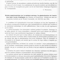 0558 - Page 502 - Analyses. Neurologie. Études générales. Physiologie. Etude sur l'anatomie et la physiologie du labyrinthe de l'oreille et du huitième nerf. Première partie. Les réflexes toniques de l'oeil : quelques données sur le mécanisme des mouvements oculaires..., par R. Lorente de No... Travaux du laboratoire de recherches biologiques de l'Université de Madrid... / Etudes expérimentales sur le système nerveux. La généralisation de l'excitation dans l'accès d'épilepsie, par Spiegel et Falkiewicz. Arbeiten aus dem neurologischen Institute an der Wiener Universität...