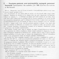 0627 - Page 571 - Société de neurologie de Paris. Séance du 2 décembre 1926. Communications et présentations. I. Sur un cas d'hémiplégie infantile, par MM. L. Babonneix et A. Duruy / II. Paralysie générale avec neurosyphilis conjugale purement humorale (présentation des malades), par MM. Laignel-Lavastine et Bourgeois