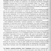 0698 - Page 642 - Analyses. Neurologie. Études spéciales. Névroses. Analyse de la constitution et du système endocrino-sympathique dans un cas de « maladie des tics », par Giovanni De Nigris, Rivista sperimentale de Freniatrita... / Mes expériences de la provocation des accès épileptiques et hystériques par l'hyperpnée, par le Dr O. Janota, Cas lek. ceskych, 1925... / Le liquide céphalo-rachidien dans l'épilepsie (Spinal fluid in epilepsy), par H.-A. Paterson et P. Levi, Arch. of neurol and psych...