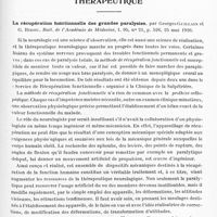 0717 - Page 661 - Analyses. Psychiatrie. Études spéciales. Psychoses congénitales. Un cas de maladie de Tay-Sachs, forme paralytique à prédominance hémiplégique gauche, par C. Tretiakoff et Alfredo Pujol, Arch. de méd. des enfants... / Thérapeutique. La récupération fonctionnelle des grandes paralysies, par Georges Guillain et G. Bidou. Bull. de l'Académie de médecine...