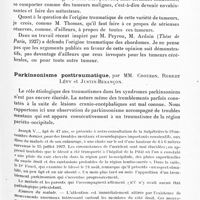 0163 - Page 103 - Société de neurologie de Paris. Séance du 12 janvier 1928. Communications et présentations. Tumeur extra-dure-mérienne de la région cervicale (Chordome). Radiographie après injection de lipiodol. Ablation partielle, par André-Thomas et Villandre / Parkinsonisme posttraumatique, par MM. Crouzon, Robert Lévy et Justin-Besançon