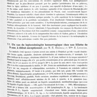 0195 - Page 135 - Société de neurologie de Varsovie. Séance du 19 novembre 1927. V. Un cas de tumeur rétrospléniale, par Mlle Lucie Frey (Clinique neurologique du Pr Orzechowski) / VI. Un cas de leptoméningite hémorragique chez une fillette de 9 ans, à début exceptionnel, par M. E. Herman et Mlle E. Litauer