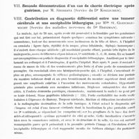 0196 - Page 136 - Société de neurologie de Varsovie. Séance du 19 novembre 1927. VI. Un cas de leptoméningite hémorragique chez une fillette de 9 ans, à début exceptionnel, par M. E. Herman et Mlle E. Litauer / VIII. Contribution au diagnostic différentiel entre une tumeur cérébrale et une encéphalite léthargique, par Mlle St. Gleichgewicht (Service des maladies nerveuses du Dr Bregman) / XI. Myélographie lipiodolée dans un cas de méningo-myélite syphilitique, par M. Wolff