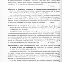 0212 - Page 152 - Analyses. Neurologie. Études spéciales. Cerveau. Sur le diagnostic de l'abcès de l'encéphale d'origine otitique, par Pasquale Russi. Riforma medica... / Diagnostic et diagnostic différentiel de l'abcès otogène de l'encéphale (Diagnosis and differential diagnosis of the otogenous brain abscess), par R. Lund. Acta Oto-laryngologia... / Tuberculome de l'encéphale (Tuberculoma del encefalo), par Ernesto Dowling. Revista Oto-neuro-oftalmologica y de Cirugia Neurologica... / Les tumeurs du corps calleux, rapports entre l'âge et les troubles mentaux (A propos de deux cas personnels), par Egas Moniz... Encéphale...