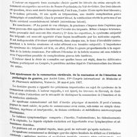 0219 - Page 159 - Analyses. Neurologie. Études spéciales. Cerveau. L'intérêt médico-légal des séquelles tardives des blessures du crâne, par Fribourg-Blanc. IVe Congrès international de médecine et de pharmacie militaires... / Les syndromes de la commotion cérébrale, de la contusion et de l'émotion en pathologie de guerre, par André Léri. IVe Congrès international de médecine et de pharmacie militaires...