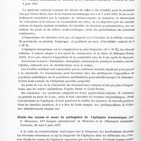 0220 - Page 160 - Analyses. Neurologie. Études spéciales. Cerveau. Les syndromes de la commotion cérébrale, de la contusion et de l'émotion en pathologie de guerre, par André Léri. IVe Congrès international de médecine et de pharmacie militaires... / Les séquelles nerveuses éloignées des traumatismes crâniens, par O. Crouzon. IVe Congrès international de médecine et de pharmacie militaires... / Etude des causes et essai de pathogénie de l'épilepsie traumatique, par P. Béhague. IVe Congrès international de médecine et de pharmacie militaires...