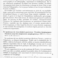 0321 - Page 261 - Société de neurologie de Paris. Séance du 2 février 1923. Communications et présentations. Note sur les troubles de l'écriture pendant les absences épileptiques et sur leur intérêt psychologique et médico-légal, par A. Souques / Le syndrome du trou déchiré postérieur. Troubles dysphagiques simulant ceux des néoplasmes oesophagiens, par MM. Jean Lhermitte et N. Kyriaco