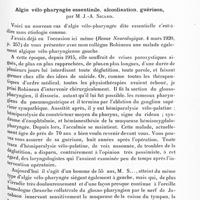 0329 - Page 269 - Société de neurologie de Paris. Séance du 2 février 1923. Communications et présentations. La « balance faradique », méthode de comparaison simultanée de l'excitabilité faradique de deux muscles homonymes, droit et gauche, par M. Albert Charpentier / Algie vélo-pharyngée essentielle, alcoolisation, guérison, par M. J.-A. Sicard