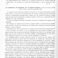 0400 - Page 340 - Analyses. Neurologie. Études spéciales. Névroses. Épilepsie, absences et vertiges chez les dyspeptiques. Contribution à la pathogénie des épilepsies réflexes, par René A. Gutmann. Presse médicale... / Le traitement de l'épilepsie par le régime cétogène, par Ph. Pagniez, presse méd...
