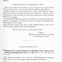 0439 - Page 379 - Société de neurologie de Paris. Séance du 1er mars 1928. Correspondance [L. Minor] / A propos du procès-verbal. A propos de la communication de M. Moniz. Sur sept cas de ventriculographie par l'air, par MM. Cl. Vincent, M. David et P. Cossa