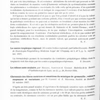 0508 - Page 448 - Analyses. Neurologie. Études générales. Physiologie. Epreuve de l'index et localisations cérébelleuses. Peut-on interroger le cervelet à travers l'appareil vestibulaire, par J.-A. Barré... Paris médical... / Le centre trophique régional (El centro trofico regional), par Carlos Stajano. Revista de Neurologia Psiquiatria y Medicina Legal del Uruguay... / Chronaxie des fibres motrices et sensitives du sciatique de grenouille ; valeurs moyennes et variations, par H. Cardet et J. Régnier. Société de biologie... / Sur un réflexe respiratoire provoqué par l'excitation mécanique du sinus carotidien (Le réflexe respiratoire carotidien), par Daniélopolu, I. Marcu, G.-G. Proca et E. Manesco. Revista Stiintolor Medicale...