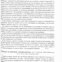 0527 - Page 467 - Analyses. Psychiatrie. Études générales. Sémiologie. L'état mental des hallucinés et ses deux facteurs, par Henri Bouyer. Encéphale... / A propos de l'automatisme mental, par Achille Delmas. Annales médico-psychologiques... / Catatonie et syndromes extrapyramidaux, par P. Guiraud. Paris médical...