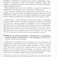 0631 - Page 571 - Société de neurologie de Paris. Séance du 29 mars 1928. Communications et présentations. Le rôle préparant de la syphilis dans le zona, par J. Lhermitte et N. Kyriaco / Syndrome de polioencéphalite subaiguë avec myasthénie isthmo-spinale consécutive à une dengue, par M. Trabaud (présenté par M. le Prof. Claude)