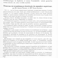 0645 - Page 585 - Société de neurologie de Paris. Séance du 29 mars 1928. Communications et présentations. Contribution clinique à l'étude de la myasthénie, par D. Paulian et C. Aricesco... / Deux cas de tremblement d'attitude du membre supérieur, par M. André-Thomas et Mme Long Landry