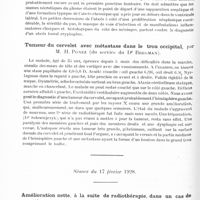 0664 - Page 604 - Société de neurologie de Varsovie. Séance du 4 février 1928 consacrée à l'anatomie pathologique. Perforation du ventricule latéral par un gliome abcédant, sans réaction méningitique, par M. A. Opalski (Clinique neurologique, Prof. Orzechowski) / Tumeur du cervelet avec métastase dans le trou occipital, par M. H. Ponez (du service du Dr Bregman) / Séance du 17 février 1928. Maladie de Recklinghausen chez 5 membres d'une famille, par M. L.-E. Bregman et Mme P. Szilman-Neuding (Service du Dr Bregman)