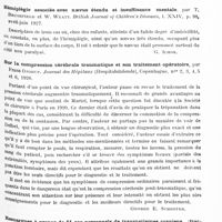 0695 - Page 635 - Analyses. Neurologie. Études spéciales. Cerveau. Les syncinésies des hémiplégiques, les rapports avac les associations motrices normales, par Bard. Encéphale... / Hémiplégie associée avec naevus étendu et insuffisance mentale, par T. Brushfield et W. Wyatt. British Journal of Children's Diseases... / Sur la compression cérébrale traumatique et son traitement opératoire, par Frans Djorup. Journal des hôpitaux (Hospitalstidende)... / Remarques à propos de 51 cas personnels de traumatismes craniens (fractures et contusions cérébrales) observés pendant les années 1924, 1925 et 1926, par Auvray. Gazette des hôpitaux, numéro du centenaire...