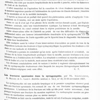 0699 - Page 639 - Analyses. Neurologie. Études spéciales. Moelle. A propos des interventions chirurgicales pour tumeurs intramédullaires ou pour syringomyélie, par Louis Christophe... Encéphale... / Les fractures spontanées dans la syringomyélie, par Th. Alajouanine, G. Mauric et L. Camus. Bulletin médical...