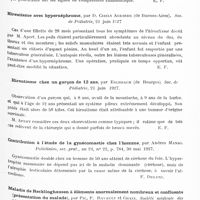 0721 - Page 661 - Analyses. Neurologie. Études spéciales. Dystrophies. Un cas d'infantilisme hypophysaire, par Caussade et Abel. Société de médecine de Nancy... / Hirsutisme avec hypernéphrome, par D. Cibils Aguirre... Soc. de pédiatrie... / Hirsutisme chez un garçon de 12 ans, par Eschbach... Soc. de pédiatrie... / Contribution à l'étude de la gynécomastie chez l'homme, par Andrea Manai. Policlinico, sez. prat... / Maladie de Recklinghausen à éléments anormalement nombreux et confluents (présentation du malade), par Pic, P. Ravault et Chaix. Société médicale des hôpitaux de Lyon...