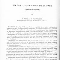 0746 - Page 686 - Mémoires originaux. Un cas d'oedème aigu de la face (Syndrome de Quincke), par D. Noica et N. Parvulesco. Service des maladies nerveuses de l'Hôpital militaire de Bucarest