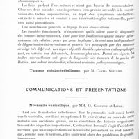 0760 - Page 700 - Société de neurologie de Paris. Séance du 3 mai 1928. A propos du procès-verbal. De l'importance d'un signe radiographique, les taches suprasellaires, pour le diagnostic différentiel des tumeurs de la poche de Rathke et des tumeurs cérébelleuses, par M. A. Béclère / Communications et présentations. Névraxite varicellique, par MM. O. Crouzon et Liège