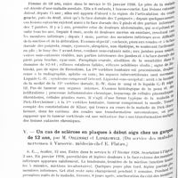 0794 - Page 734 - Société de neurologie de Varsovie. Séance du 17 mars 1927. III. Dépôts calcaires dans les gommes cérébrales chez une épileptique atteinte d'une hémiparésie infantile, par Stepien (Clinique neurologique du Pr Orzechowski) / IV. Un cas d'acrodermatite progressive chronique atrophiante, du type Pick-Herxheimer, simultanément avec une tumeur vertébrale de la région lombaire, par M. E. Herman. (Du service des maladies nerveuses à Varsovie, méd.-chef E. Flatau) / V. Un cas de sclérose en plaques à début aigu chez un garçon de 12 ans, par M. Orlinski et Lipszowicz. (Du service des maladies nerveuses à Varsovie, médecin-chef E. Flatau)