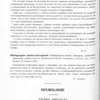 0818 - Page 758 - Analyses. Bibliographie. Principes scientifiques de récupération fonctionnelle des paralytiques, par le Dr Gabriel Bidou, préface du Pr Georges Guillain..., Le livre pour tous... / Bibliographie médico-chirurgicale (Bibliographia medica chirurgica...), publiée sous la direction du Pr Leon Cardenat y Pujals... / Neurologie. Études spéciales. Anatomie. Quelques données anatomo-cliniques sur la région thalamique, par G. Marinesco et J. Nicolesco... Bulletin de la section scientifique de l'Académie roumaine...