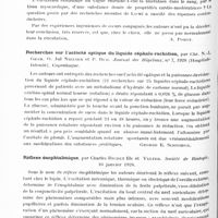 0822 - Page 762 - Analyses. Neurologie. Études spéciales. Physiologie. Innervation vaso-motrice des membres et réflexe de Brown-Séquard et Tholozan, par G. Billard, P. Dodet et M. Ccurtial... Presse médicale... / Au sujet de l'hormone vagale, échec des tentatives faites pour la découvrir dans le sang de la circulation coronaire chez le chien, par Tournade, Chabrol et Malmejac. Soc. de méd. d'Alger, in Algérie médicale... / Recherches sur l'activité optique du liquide céphalo-rachidien, par Chr. N.-J. Gram, O. Jul Nielsen et P. Rud. Journal des hôpitaux... / Réflexe énophtalmique, par Charles Richet fils et Velter. Société de biologie...
