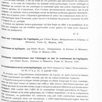 0851 - Page 791 - Analyses. Neurologie. Études spéciales. Névroses. Quelques considérations sur l'étiologie et sur le traitement de l'épilepsie, par Pierre Marie. Presse médicale... / La rachimétrie de la crise épileptique, par René Schrapf... Presse médicale...