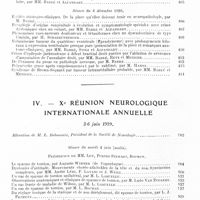 0010 - Page 8 - Année 1929. Tables du tome I. III. Réunion neurologique de Strasbourg / IV. Xe Réunion neurologique internationale annuelle