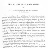 0097 - Page 35 - Mémoires originaux. Recueil de faits. Sur un cas de syringobulbie, par le Pr A. Austregesilo et le Dr J.-V. Colares...