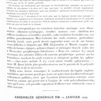 0159 - Page 97 - Société de neurologie de Paris. Séance du 10 janvier 1929. Sur un cas de polyradiculo-névrite curable avec dissociation albumino-cytologique. Syndrome de Guillain et de Barré, par MM. François, G. Zuccoli et G. Montus..., présentés par M. J.-A. Sicard / Assemblée générale du 10 janvier 1929