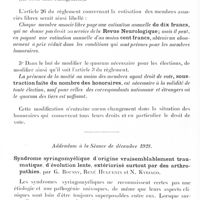 0160 - Page 98 - Société de neurologie de Paris. Séance du 10 janvier 1929. Assemblée générale du 10 janvier 1929 / Addendum à la séance de décembre 1928. Syndrome syringomyélique d'origine vraisemblablement traumatique, d'évolution lente, extériorisé surtout par des arthropathies, par G. Roussy, René Huguenin et N. Kyriaco