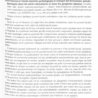 0189 - Page 127 - Analyses. Neurologie. Études générales. Anatomie pathologique. Contribution à l'histologie pathologique cérébrale de la sclérose tubéreuse (Contributo all, istologia patologica cerebrale della sclerosi tuberosa), par Dino Bolsi. Rivista di Patologia nervosa e mentale... / Contribution à l'étude anatomo-pathologique et clinique des formations pseudokystiques dans les nerfs radiculaires et dans les ganglions spinaux (Contributo allo studio anatomo-patologico e clinico delle formazioni pseudocistiche nei nervi radicolari e nei gangli spinali), par Enrico Benassi. Rivista di Patologia nervosa e mentale... / Physiologie. Les fonctions des noyaux du cervelet d'après leur détermination par l'excitation faradique (The functions of the cerebellar nuclei as determined by faradic stimulation), par Frederik R. Miller et N. B. Laughton. Archives of Neurology and Psychiatry...