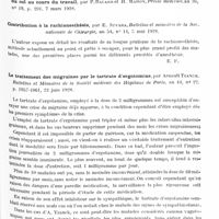 0219 - Page 157 - Analyses. Thérapeutique. Les modifications cyto-chimiques du liquide céphalo-rachidien après l'anesthésie rachidienne, par G. Leclerc... Bulletins et mémoires de la Société nationale de chirurgie... / Contribution à la rachianesthésie, par E. Juvara, Bulletins et mémoires de la Soc. nationale de chirurgie... / Le traitement des migraines par le tartrate d'ergotamine, par Arnault Tzanck. Bulletins et mémoires de la Société médicale des hôpitaux de Paris... / La réflexothérapie, par Gackebouch. Encéphale...