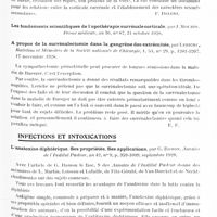 0399 - Page 335 - Analyses. Neurologie. Études spéciales. Glandes à sécrétion interne et syndromes glandulaires. L'insuffisance surrénale primitive et secondaire, par G. Maranon. Revue française d'endocrinologie... / Sur le virilisme surrénal (Sul virilismo surrenale), par F. Ricci. Policlinico (Sez. prat.)... / A propos de la surrénalectomie dans la gangrène des extrémités, par Leriche. Bulletins et mémoires de la Société nationale de chirurgie... / Infections et intoxications. L'anatoxine diphtérique. Ses propriétés. Ses applications, par G. Ramon. Annales de l'Institut Pasteur... / Un cas de tétanos du nouveau-né ; guérison, par A. Grenet et Mlle Vogt. Société de pédiatrie de Paris...