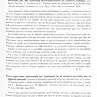 0421 - Page 357 - Analyses. Psychiatrie. Études spéciales. Psychoses organiques. Traitement de la neuro-syphilis par inoculation de la malaria, par Philip B. Maty. J. of nervous and mental Diseases... / Résultats de différentes thérapeutiques dans un cas de paralysie générale. Négativation de la réaction de Bordet-Wassermann dans le liquide céphalo-rachidien par des injections intrarachidiennes de mercure colloïdal, par Marcel Pinard, P. Vernier et Mlle Versini. Bulletins et mémoires de la Société médicale des hôpitaux de Paris... / Notre expérience personnelle sur l'influence de la malaria naturelle sur la syphilis nerveuse (Nuestra experiencia personal respecto a la influencia de la malaria natural sobre la sifilis nerviosa. Resultados de la investigacion en Jujuy y Salta, par L. Merzbacher et A. E. Bianchi. Archivios argentinos de Neurologia... / Etude sur les relations entre le paludisme et la syphilis. Effets du paludisme sur les maladies syphilitiques. Résultats d'une enquête parmi les médecins dans les zones impaludées (Estudios sobre las relaciones entre paludismo y sifilis. Efectos del paludismo natural sobre las enfermedades sifiliticas. Resultadi de una en cuesta entre los medicos de las zonas paludicas, respecto a las sifilis), par L. Merzbacher et A. E. Bianchi. Archivios argentinos de Neurologia...