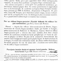 0437 - Page 373 - Réunion neurologique de Strasbourg (Filiale de la Société de neurologie de Paris). Séance du 15 novembre 1926. Communications et présentations. Syringomyélie et traumatisme, par MM. Barré, Simon et Draganesco / Sur un réflexe linguo-peaucier (Variété diffusée du réflexe linguo-mentonnier), par M. L. Cornil... / Paralysie faciale droite et spasme facial gauche. Réflexe facio-facial ? par MM. Barré et Crusem