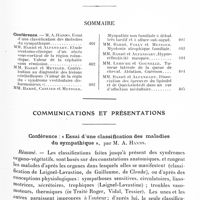0465 - Page 401 - Réunion neurologique de Strasbourg (Filiale de la Société de neurologie de Paris). Séance du 19 mai 1928. Sommaire / Communications et présentations. Conférence : « Essai d'une classification des maladies du sympathique », par M. A. Hanns