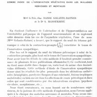 0524 - Page 456 - Mémoires originaux. Examen de l'excitabilité galvanique de l'appareil neuromusculaire comme index de l'innervation végétative dans les maladies nerveuses et mentales, par Mmes le Priv.-Doc. Raisse Golante-Ratner et le Dr S. Manoukhine