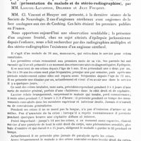 0543 - Page 475 - Société de neurologie de Paris. Séance du 7 mars 1929. Forme basse du syndrome pseudo-bulbaire, par Mme et M. Schiff, (présenté par M. Crouzon) / Epilepsie jacksonienne par angiome cérébral avec naevus frontal (présentation du malade et de stéréo-radiographies), par MM. Laignel-Lavastine, Delherm et Jean Fouquet