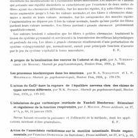 0610 - Page 540 - Analyses. Neurologie. Études générales. Physiologie. Esérine et appareil thyroïdien, par J. Régnier, D. Santenoise, P. Varé et H. Verdier. Bulletin de l'Académie de médecine... / L'excitabilité neuro-musculaire dans la rigidité décérébrée, par G. Marinesco, O. Sager et A. Kreindler. Société de biologie... / L'inhalation de gaz carbonique (méthode de Yandell Henderson). Stimulant et régulateur de la fonction respiratoire, par J. Mouzon. Presse médicale... / Action de l'anesthésie rachidienne sur la motilité intestinale. Etude expérimentale, par Francisco Domenech... Presse médicale...