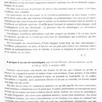 0613 - Page 543 - Analyses. Neurologie. Études générales. Sémiologie. Les troubles sympathiques et le diabète. L'aréflexie pilomotrice en aires, par André-Thomas. Paris médical... / A propos d'un cas de narcolepsie, par André-Thomas. Presse médicale...