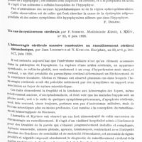 0623 - Page 553 - Analyses. Neurologie. Études spéciales. Cerveau. Adénome de l'hypophyse occupant le troisième ventricule, sans syndrome hypophysaire, par De Angelis. Archivio generale di Neurologia, Psichiatria e Psicoanalisi... / L'hémorragie cérébrale massive consécutive au ramollissement cérébral thrombosique, par Jean Lhermitte et N. Kyriaco. Encéphale...