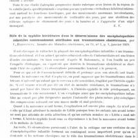 0628 - Page 558 - Analyses. Neurologie. Études spéciales. Cerveau. Sur un type clinique spécial en rapport avec une lésion progressive de la calotte du mésocéphale et de la région juxta-quadrigéminale, par Georges Guillain et N. Péron. Bulletins et mémoires de la Société médicale des hôpitaux de Paris... / Rôle de la syphilis héréditaire dans le déterminisme des encéphalopathies infantiles communément attribuées aux traumatismes obstétricaux, par L. Babonneix. Annales des maladies vénériennes... / Cervelet. Questions controversées dans l'étude des voies de conduction du cervelet, par A. Tchernychev... Sovremennaïa psychonevrologuia...