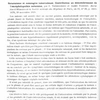 0634 - Page 564 - Analyses. Neurologie. Études spéciales. Méninges. Chimiothérapie de la septicémie méningococcique subaiguë (forme pseudopalustre) par les injections intraveineuses de trypaflavine, par Darré, Albot, Berdet et Lafaille, Société de biologie... / Saturnisme et méningite tuberculeuse. Contribution au démembrement de l'encéphalopathie saturnine, par F. Trémolières et André Tardieu. Bulletins et mémoires de la Société médicale des hôpitaux de Paris... / Méningites tuberculeuses avec hyperglycorachie, par Jean Minet et Porez. Réunion médico-chirurgicale des hôpitaux de Lille...