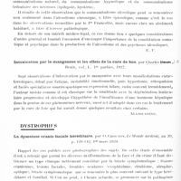 0786 - Page 716 - Analyses. Neurologie. Études spéciales. Infections et intoxications. Analyse clinique d'un syndrome extrapyramidal ; la paralysie agitante et le parkinsonisme postencéphalitique, par A.-W. Young. The Journal of Neurology and Psychopathologie... / Un cas de somnambulisme alcoolique, par P. Divry. Journal de neurologie et de psychiatrie... / Intoxication par le manganèse et les effets de la cure de foie, par Charles J. R. Brain... / Dystrophies. La dysostose crânio-faciale héréditaire, par O. Crouzon. Le Monde médical... / La quantité du liquide céphalo-rachidien est-elle toujours diminuée et les espaces où il circule sont-ils toujours rétrécis dans tous les cas de sténoses crâniennes ? (Sind bei Kraniostenose immer die Liquorräumie Verengert und die Liquormenge verringert ? par Winkler Fortschritte auf den Gebiete der Röngensttrahlen...
