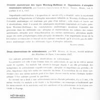 0788 - Page 718 - Analyses. Neurologie. Études spéciales. Dystrophies. Oedème trophique segmentaire d'origine cérébrale, par A. Gordan, J. of nerv. and ment. Dis... / Identité anatomique des types Werdnig-Hoffman et Oppenheim d'atrophie musculaire infantile, par Godwin Greenfield et Ruby Stern., Brain... / Deux observations de sclérodermie, par MM. Bériel et Devic. Société médicale des hôpitaux de Lyon... / Névroses. Remarques sur l'épilepsie, par Aldren Turner. The Journal of Neurology and Psychopathology...