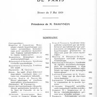 0836 - Page 766 - Société de neurologie de Paris. Séance du 2 mai 1929. Sommaire