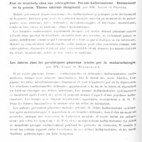 0898 - Page 828 - Sociétés. Société médico-psychologique. Séance du 29 avril 1929. Séquestration d'un vieillard dans son domicile par parasitisme défensif d'une prostituée persécutée, par M. Courbon / Etat de béatitude chez une schizophrène. Pseudo-hallucinations. Devinement de la pensée. Thème délirant imaginatif, par MM. Abely et Pignède / Les délires chez les paralytiques généraux traités par la malariathérapie, par MM. Leroy et Médakowitch / Sur certaines modifications du liquide céphalo-rachidien dans la confusion mentale, la démence précoce, la dépression mélancolique, par A. Courtois